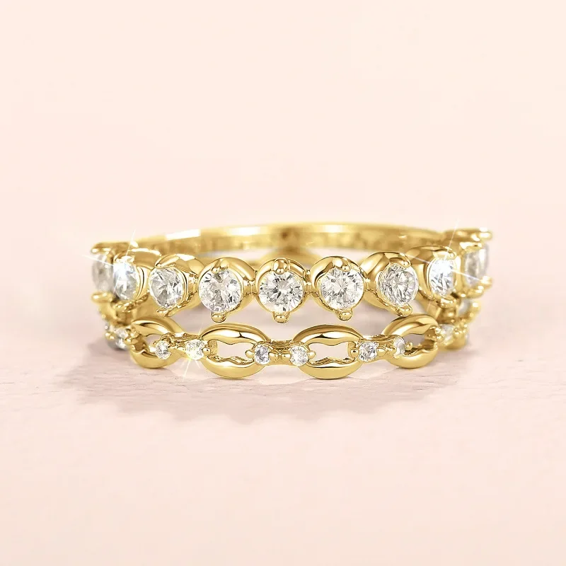 2026 New Minimalist Cubic Zirconia Ring Two-piece Set with European and American Style High-end Fashion Daily Accessories