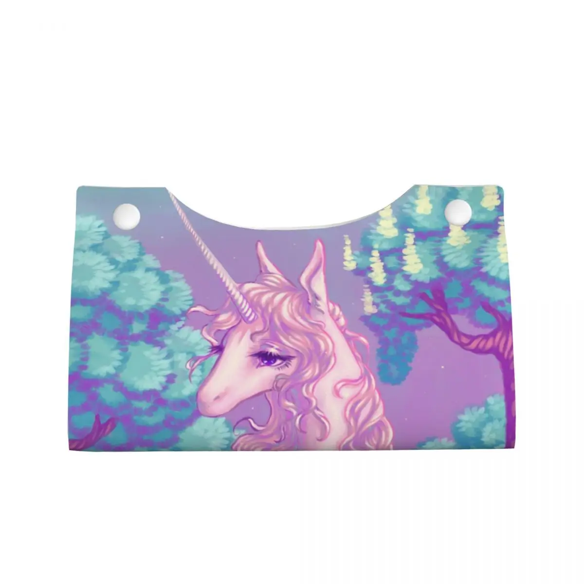 Custom The Last Unicorn Forest Tissue Box Cover Rectangular PU Leather Facial Tissues Holder for Office