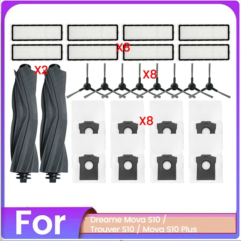 26PCS Brush Dust Bag And Filter Set For Dreame Mova S10 Trouver S10 Mova S10 Plus Vacuum Cleaner Replacement Parts