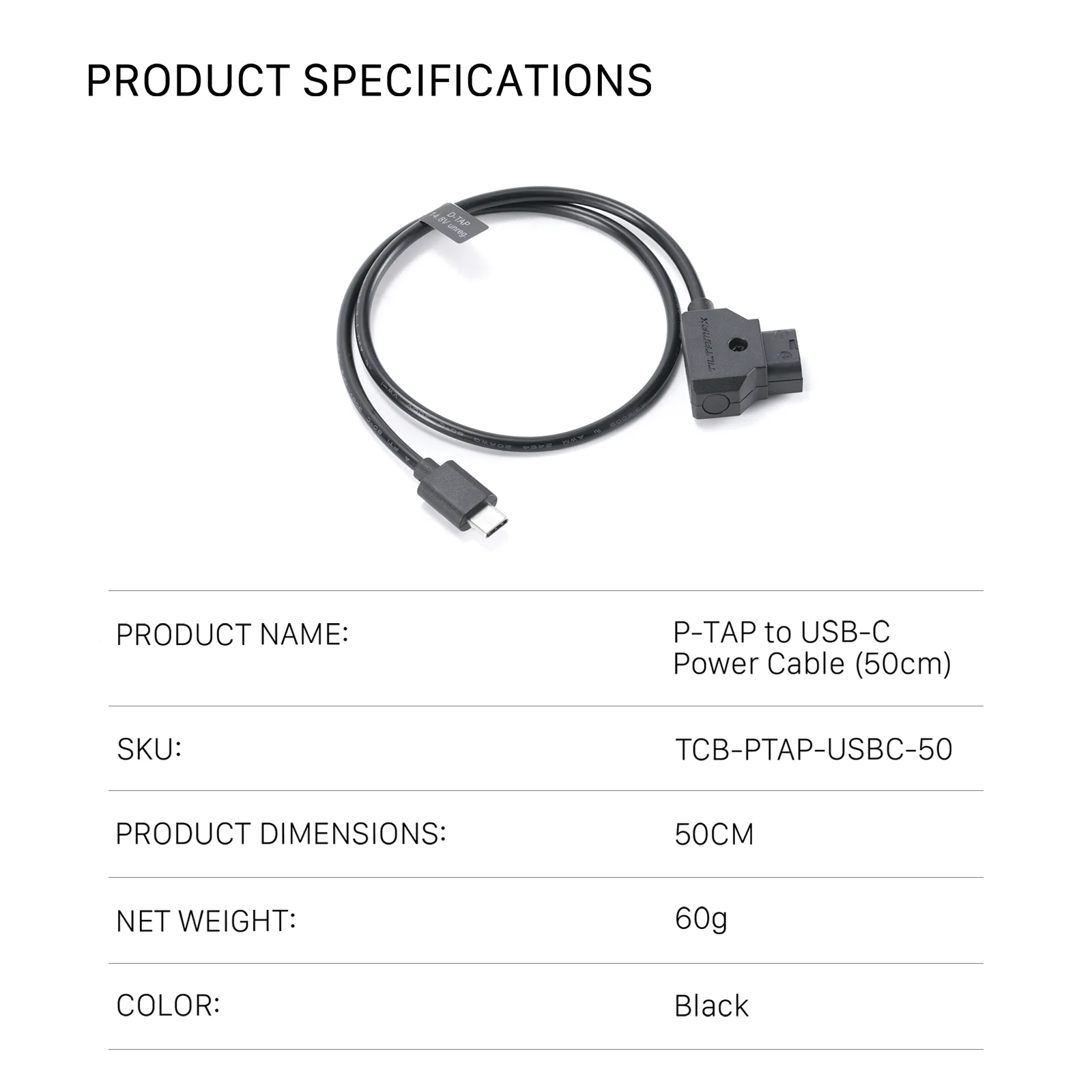 TILTA P-Tap to USB-C Power Cable  (50cm, Compatible with Nano II Motor only)  TCB-PTAP-USBC-50