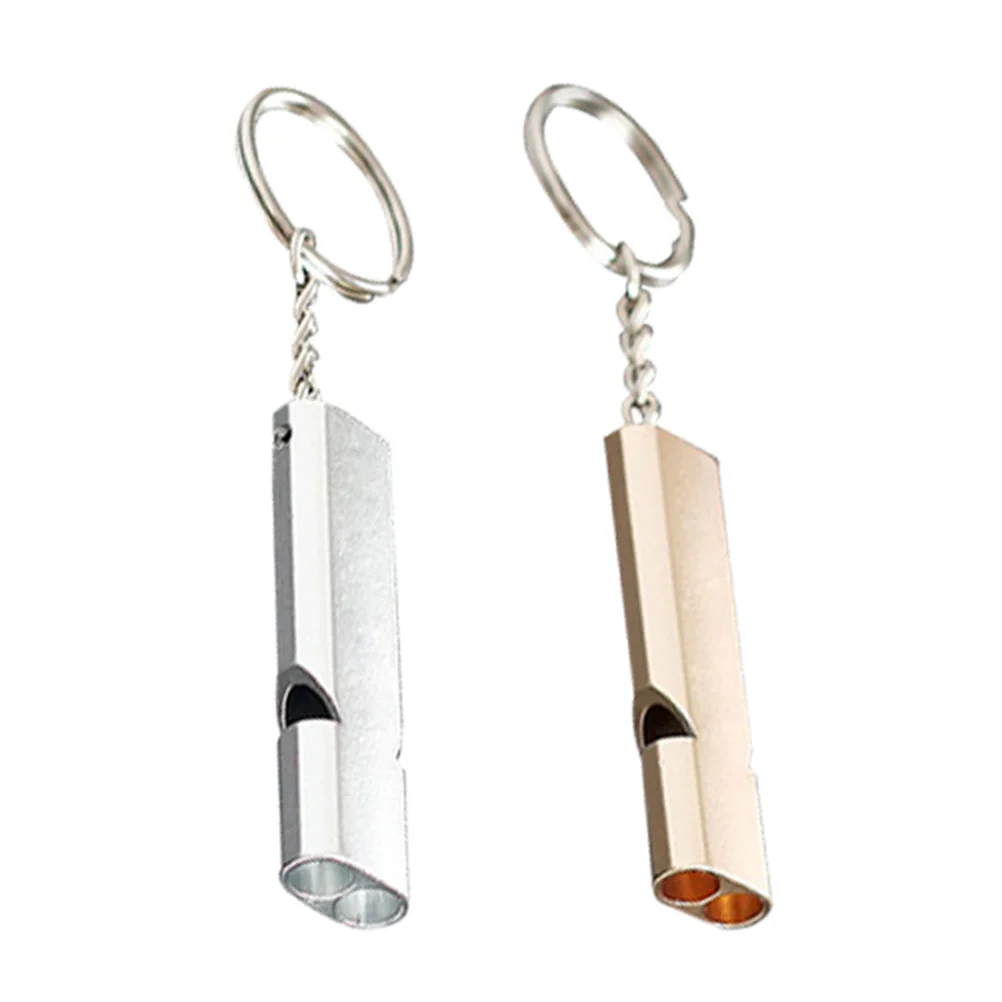 2 قطعة صافرة إنقاذ بصوت عال الطوارئ المعادن صافرة مقاوم للماء سلسلة المفاتيح خفيفة الوزن للتخييم التنزه في الهواء الطلق الصالة الرياضية التدريب