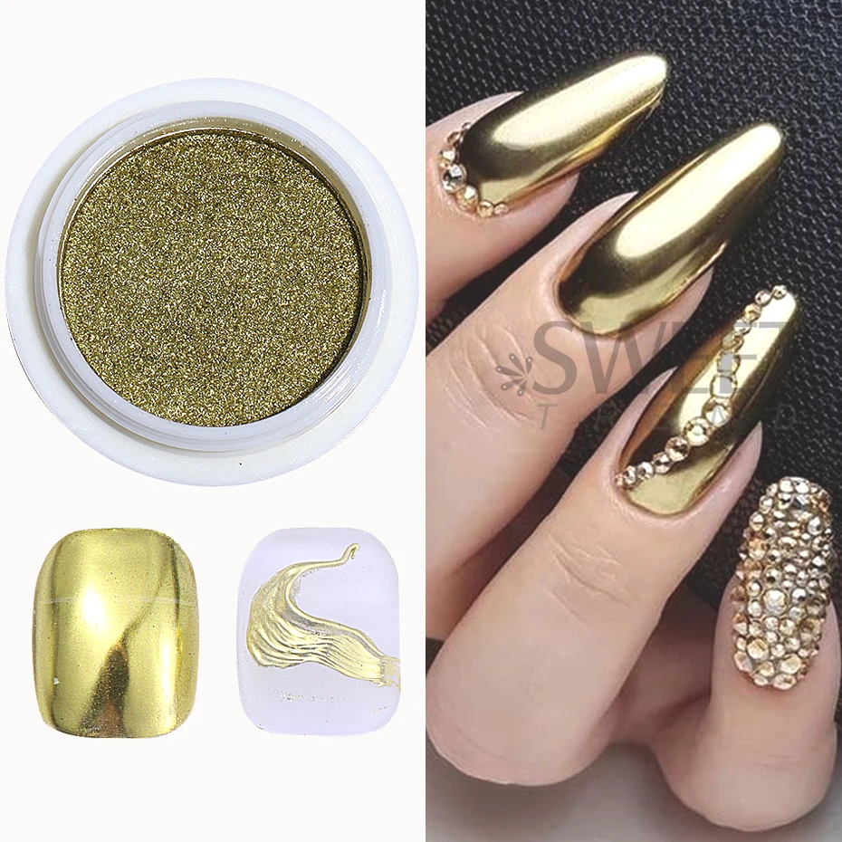 1Box Silbrig Chrom Nagel Pulver Goldene Spiegel Nail art Glitter Pulver UV Gel Polnisch Chrom Reiben Staub Pigment maniküre Dekor – Detail 6