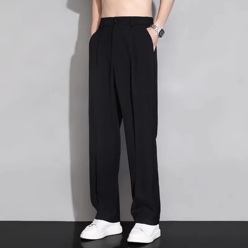 Ice Silk Suit Pants for Men Slim Fit Comfortable Loose Straight Leg Trousers Soft Breathable Waterfall Youth Trendy Summer Pant