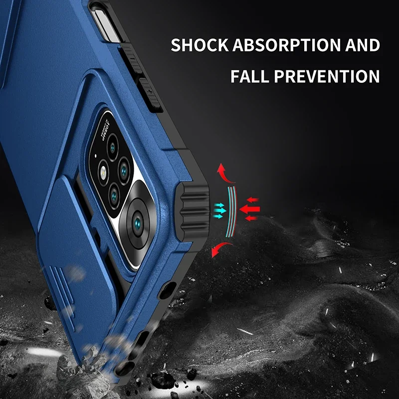 Shockproof Phone Case For Xiaomi Redmi Note 12 11 11S 10 10S 10C A1 9A 9C 9T POCO X5 Push Window Protection Stand Bracket Cover