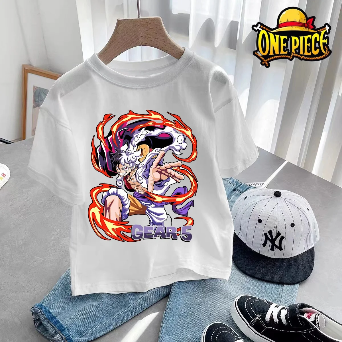 

Summer Luffy Zoro One Piece Shirt for Children Cotton Comfortable Short Sleeve Top Trendy Print Clothing Gift Boys Kids Clothes