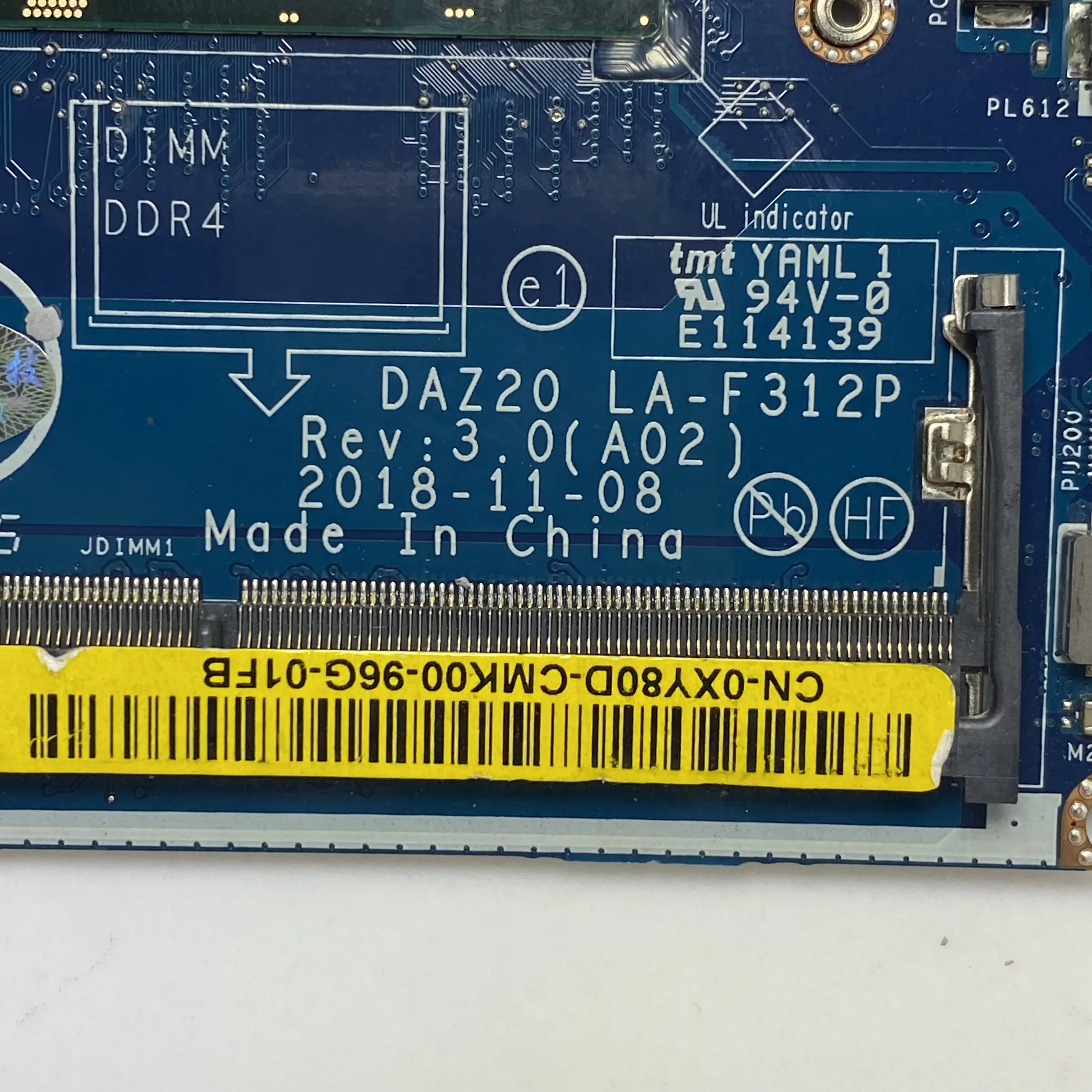 Placa base 0XY80D XY80D para ordenador portátil, CN-0XY80D para Dell 7290 7390, DAZ20 LA-F312P con SR3L9 I5-8350U CPU 100%, completamente probada, funciona bien