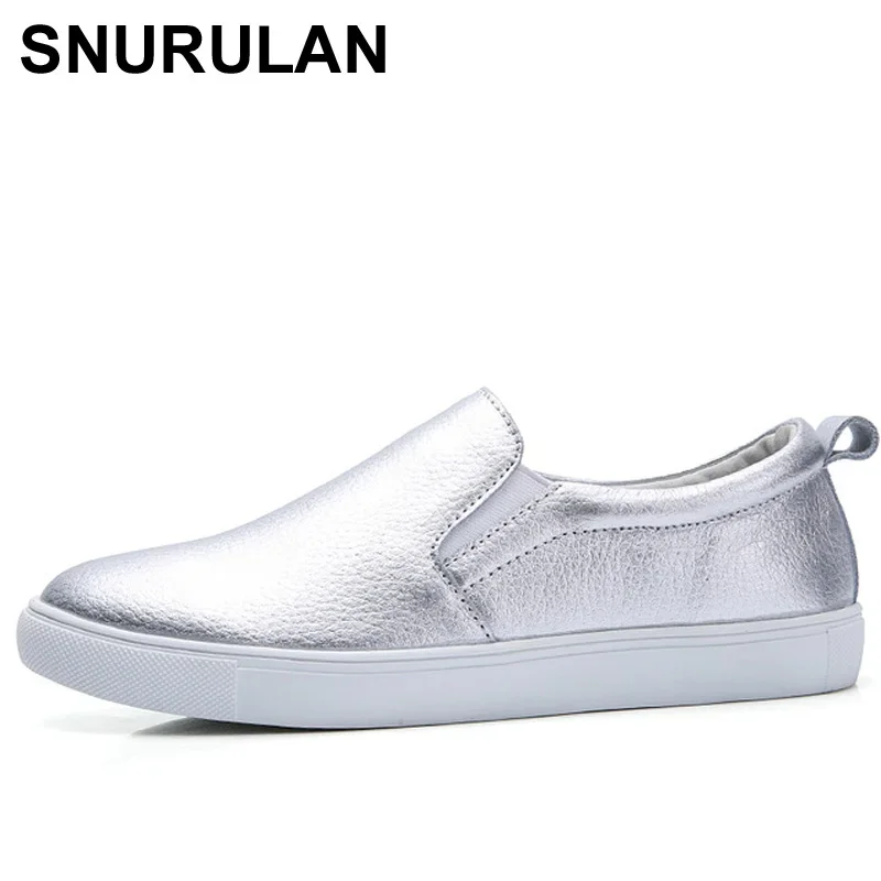 SNURULANwomen slip on shoes split cow leather platform loafers comfortable breathable womens flats walking shoes white black