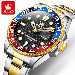 Classic Men's Watches Blue Red Bezel Fine Steel Original Quartz Watch for Man Luminous Date Waterproof Wristwatch Trend New