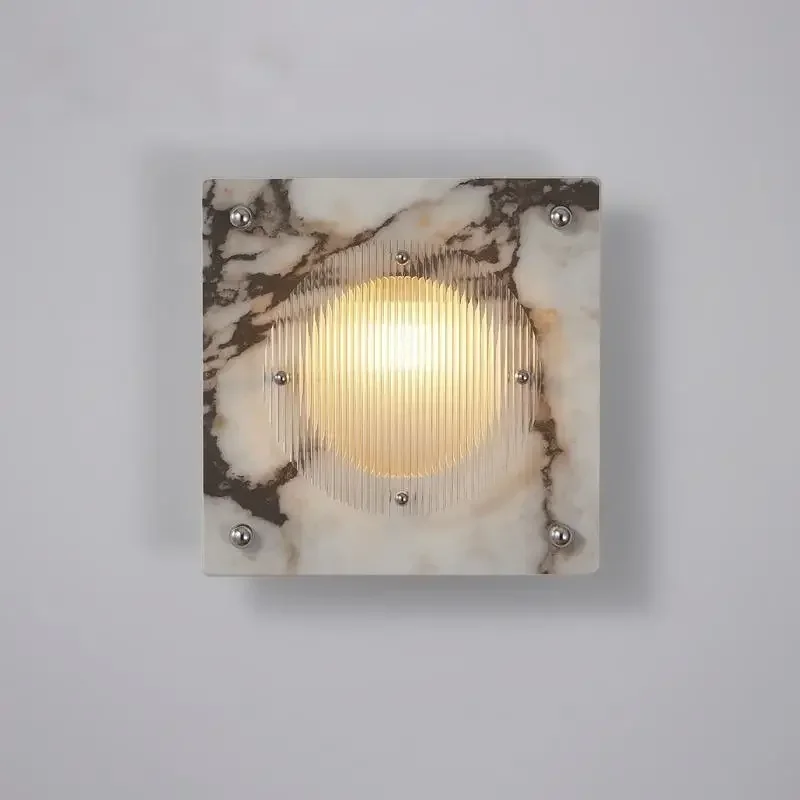 Modern Simple Square Marble Wall Lamp with Striped Glass For Living room Bedroom Zara Home Lighting Decoration Lamp Decor Indoor