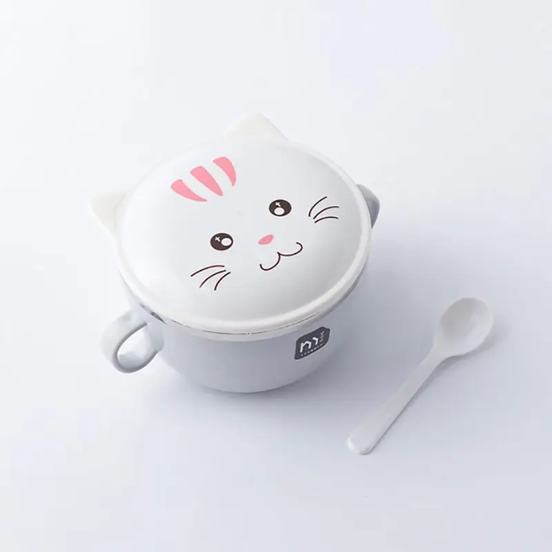 Cute Cat Stainless Steel Mixing Bowls with Lids,Dual Handle,Heat Preservation Instant Noodle Bowl Round Rice Soup Bowl bol ramen