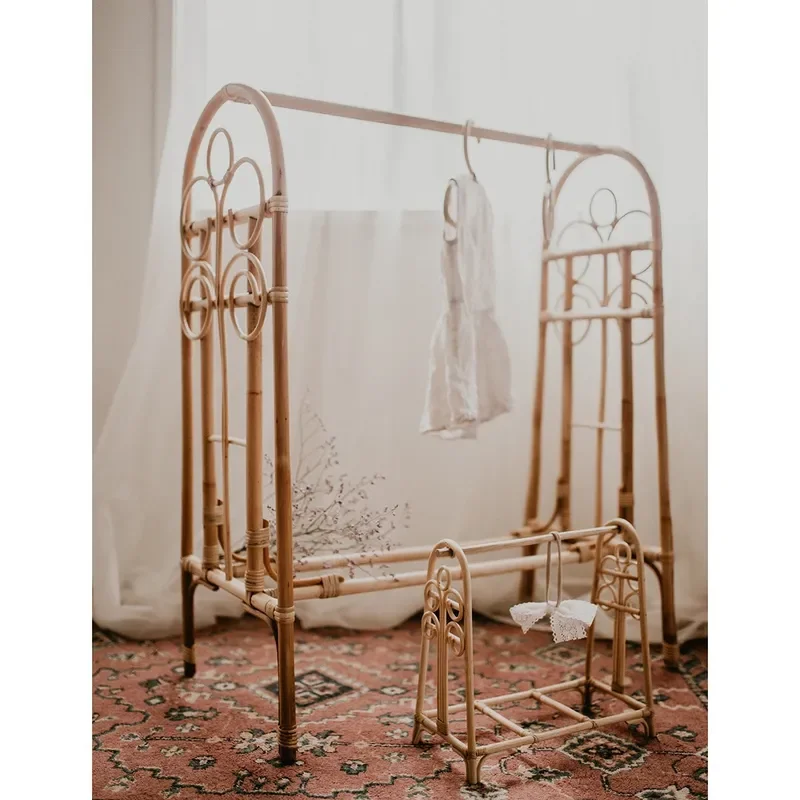 Nordic Style Handmade Indonesian Real Rattan Clothes Rack Natural Children Wardrobe Headscarf Headband Holder Ins Home Decor