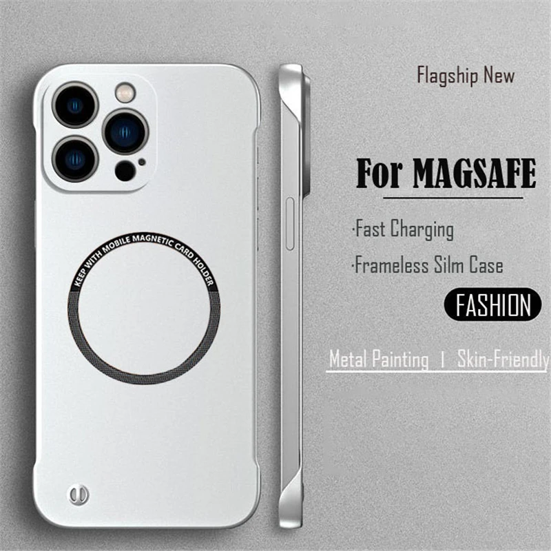 Luxuriöse, ultradünne, rahmenlose magnetische Hülle für Magsafe iPhone 14 13 Mini 14 13 Pro Max Wireless Charge Hard PC Matte Phone Cover