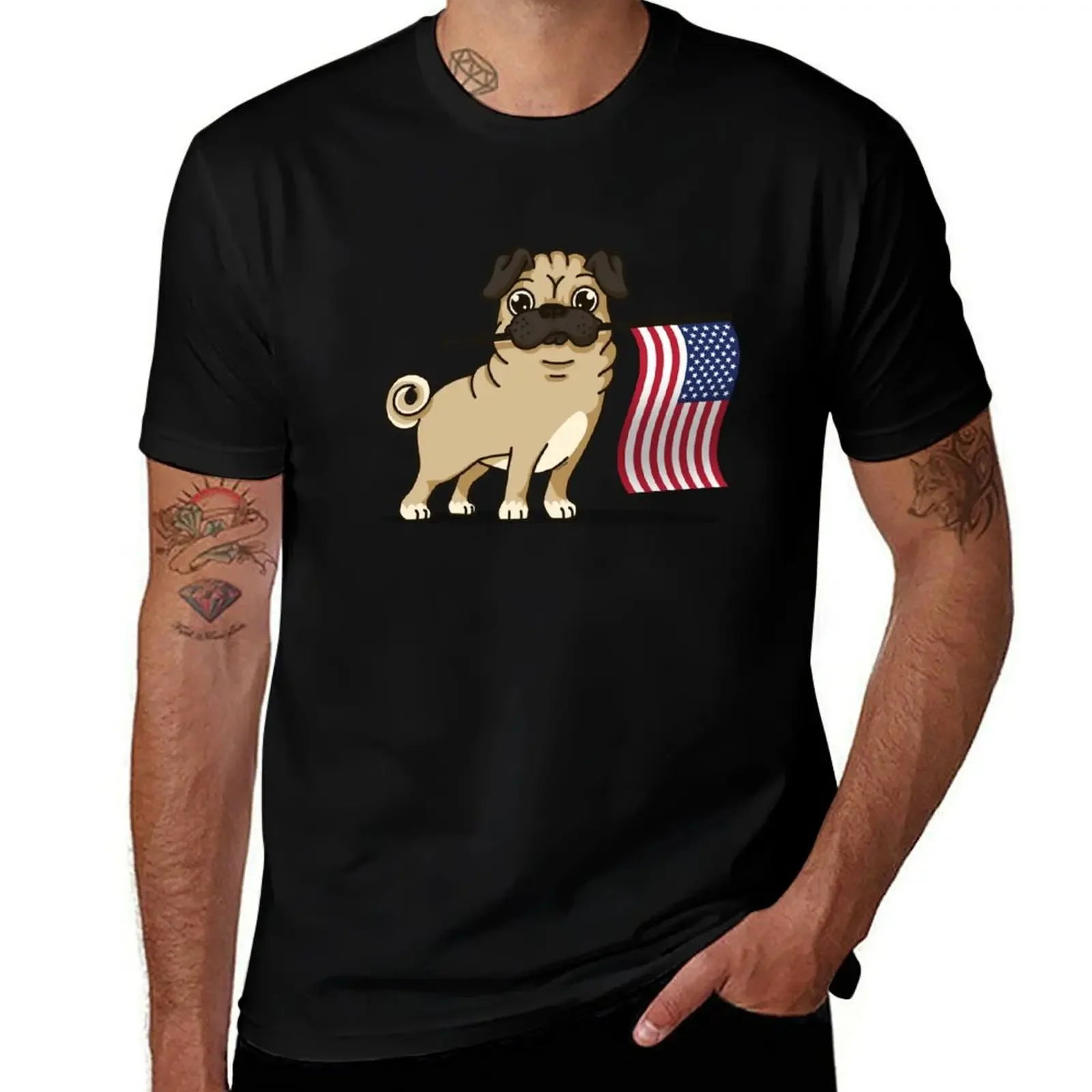 Pug American Flag T-Shirt vintage clothes custom shirt T-shirts oversize sweat plain t shirts men