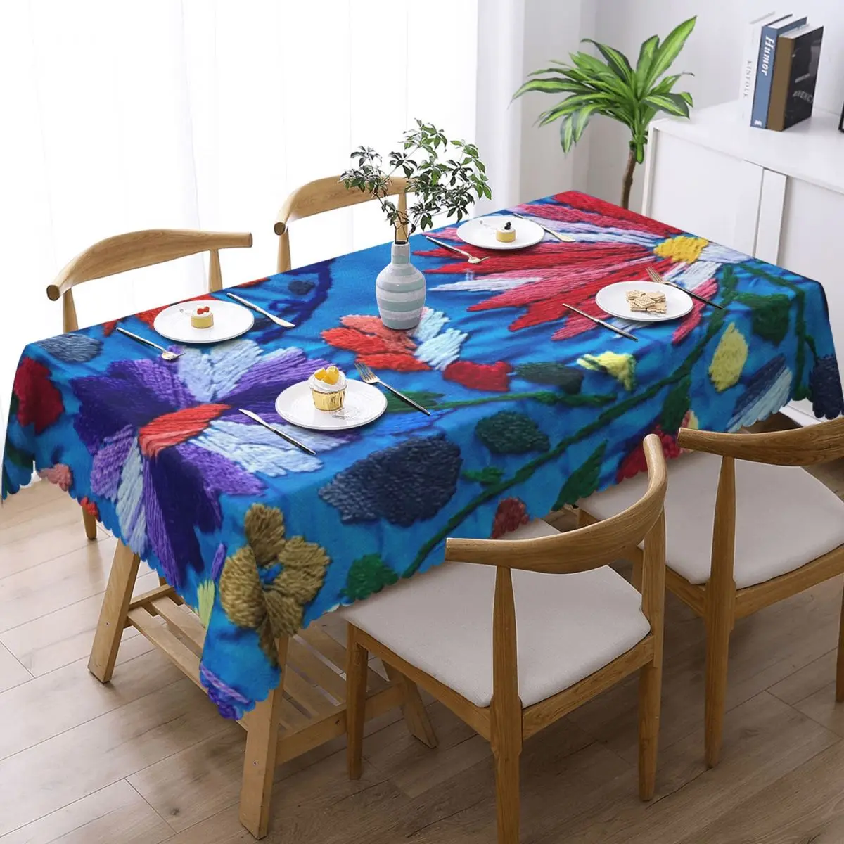 Customized Red White Mexican Flowers Rectangular Tablecloth Oilproof Table Cloth Textile Floral Art Table Covers