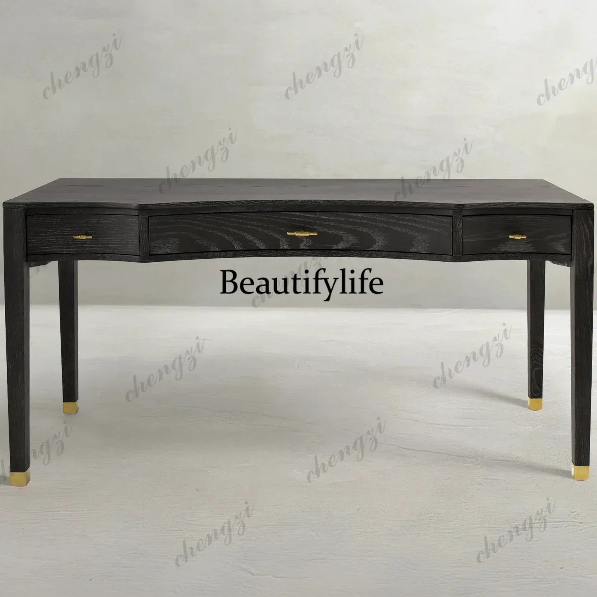 Black minimalist solid wood desk writing desk simple retro desk living room workbench