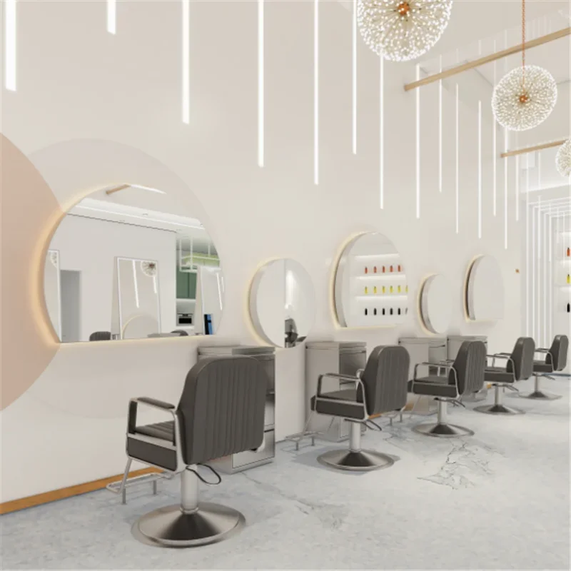 Hairdressing Shop and Hair Salon Special Single-sided Mirror Stand, Trendy Wall Hanging Hot Dyeing Area Barber Shop Round Mirror