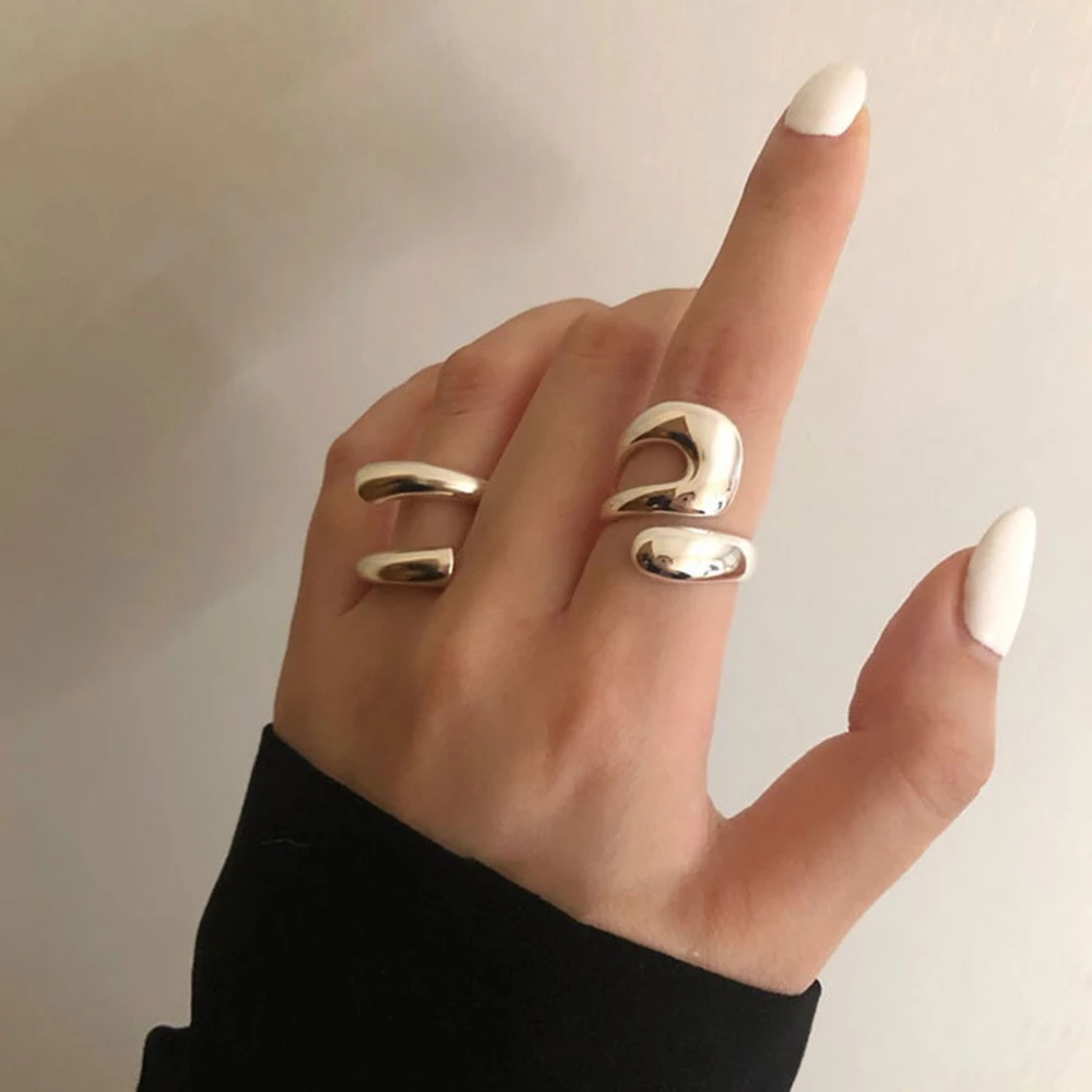 SUMENG New Fashion Minimalist Silver Color Rings Creative Hollow Irregular Geometric Birthday for Women 2024 Party Jewelry Gifts