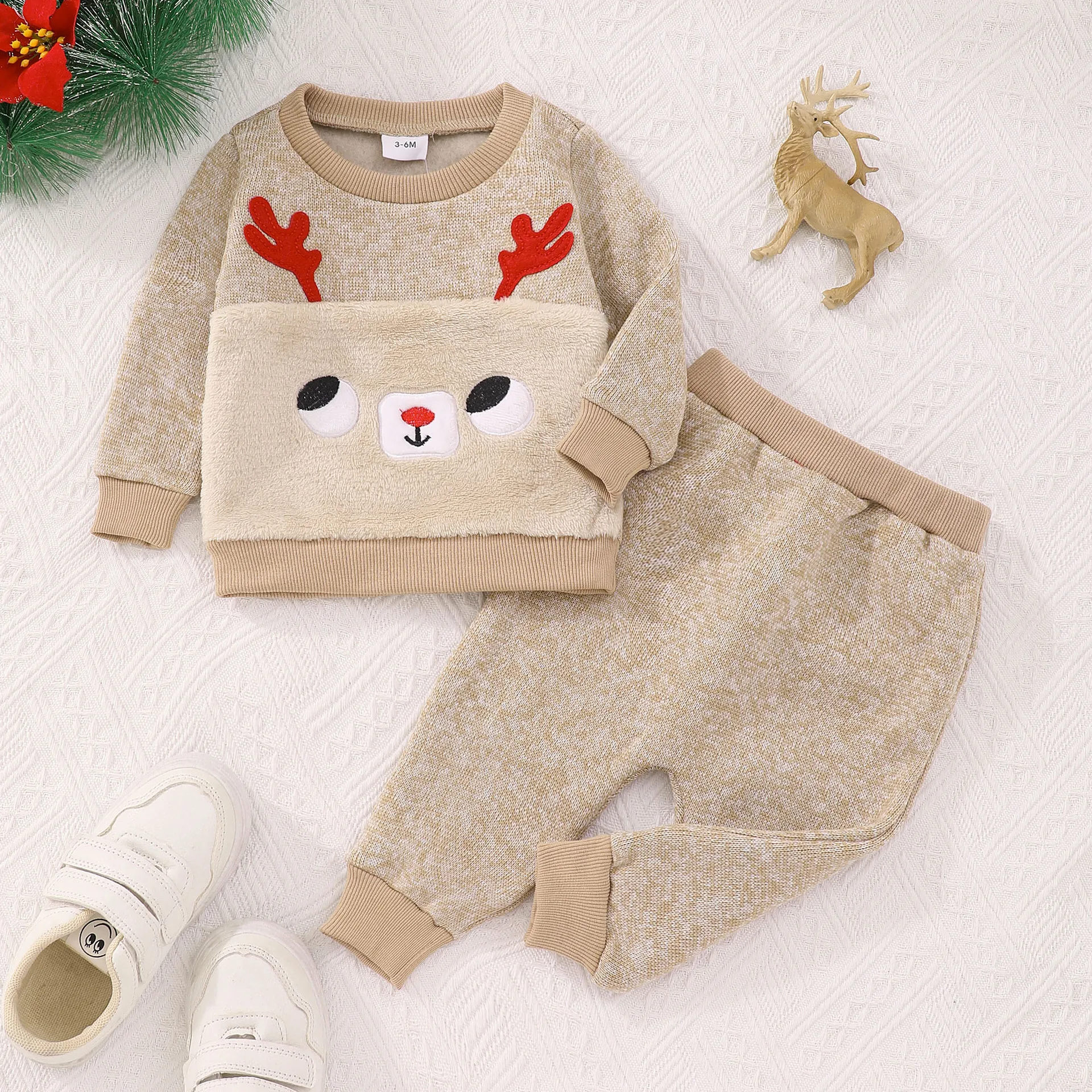 Boys & Girls sets Spring & Autumn 2024 Children's wear Long sleeve antler embroidered hoodie + Pants 2 sets 6-24M baby