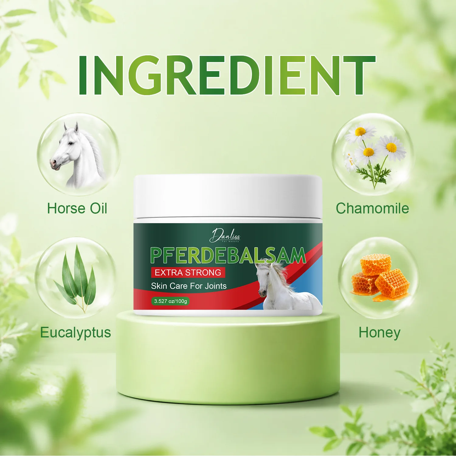 Extra Strong Horse Balm Joint Care Cream with Horse Oil, Chamomile, Eucalyptus & Honey – Moisturizes Joint Skin.