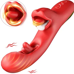 Consolador vibrador de empuje de lengua 2 en 1 para mujeres, clítoris giratorio 360, lamiendo aleteo, Juguetes sexuales para adultos, masturbador femenino para parejas