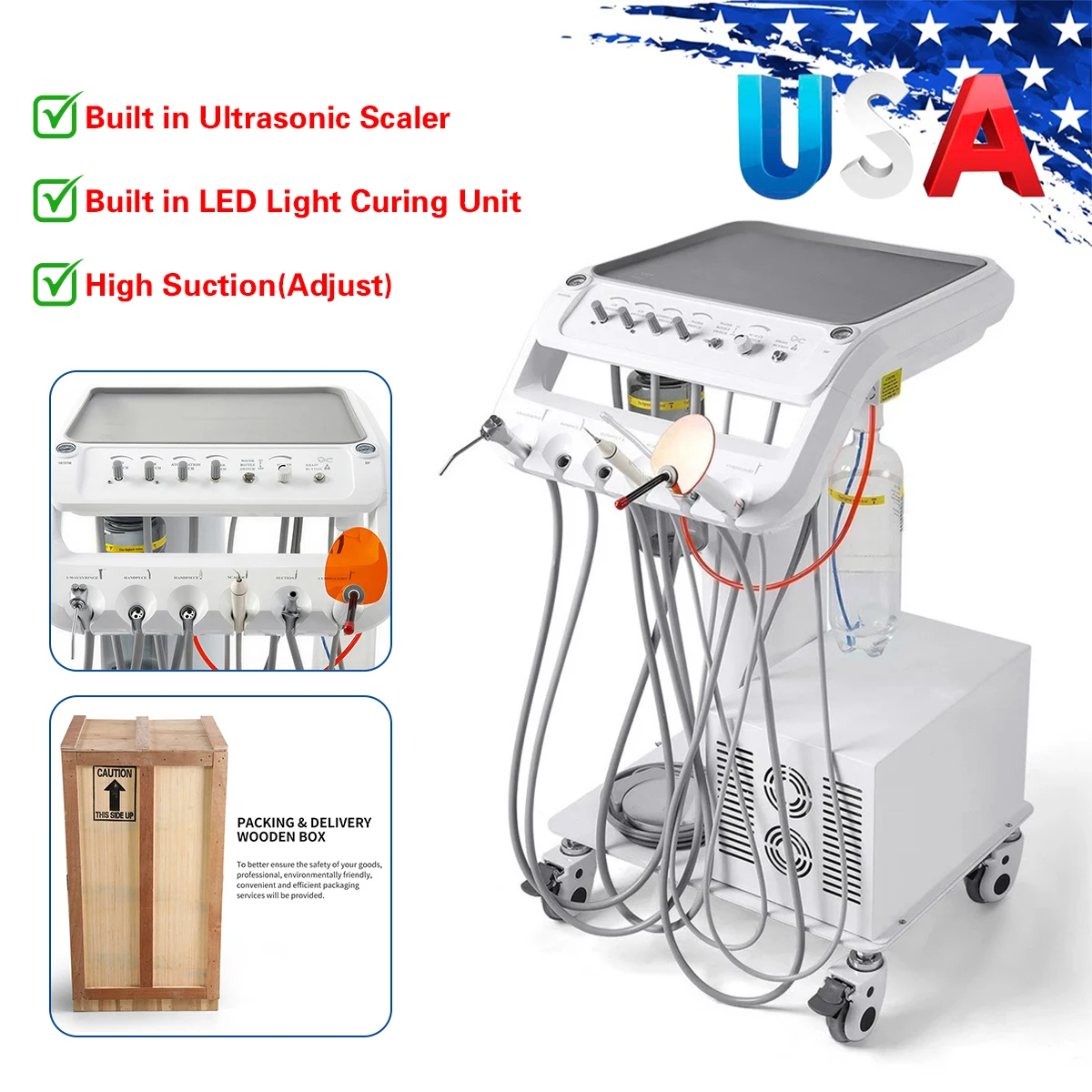 

Portable Dental Mobile Delivery Unit Cart Suction System 4 Holes Air Compressor