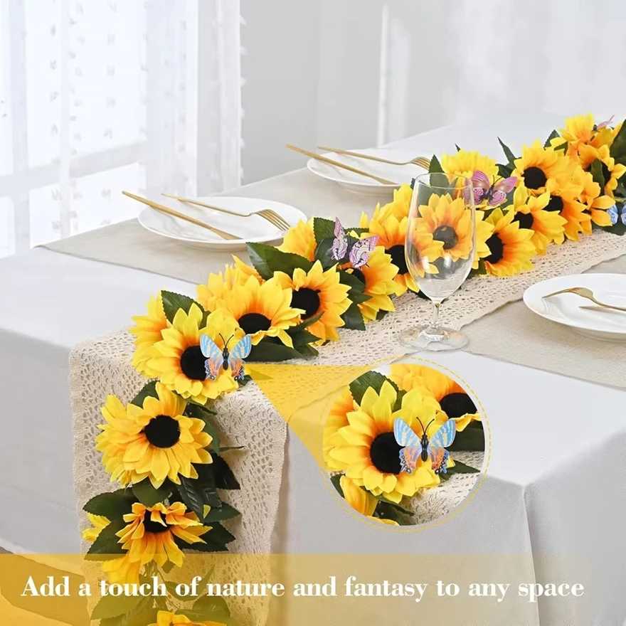 

Artificial Flowers Sunflowers Vine Flowers Wall Hanging Festival Rattan Leaves Garland Outdoor Wedding Party Home Diy Decoration