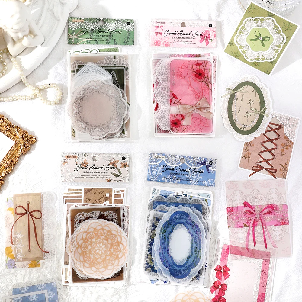 4 styles 30 pcs Vintage material paper Junk Journal DIY Scrapbooking Collage Materials Creative Stationery background paper