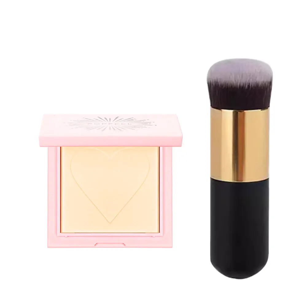 POPFEEL プレストフェイスパウダーメイクアップ ブラシ付き マットオイルコントロール 完璧なセッティングパウダー 防水性と持続性