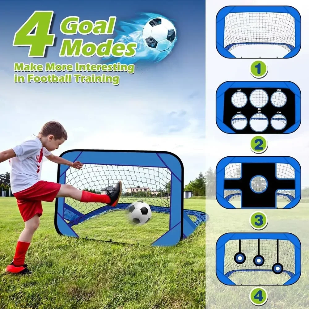 Kids Soccer Goal Indoor Outdoor 4-in-1 Portable Detachable Multi-purpose Soccer Training Net Improved Passing Shooting Accuracy