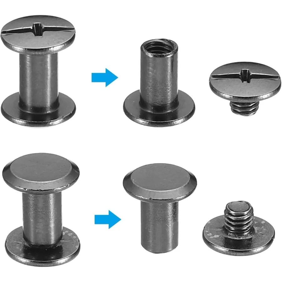 100 Set Viti Chicago M5x8mm Viti Chicago Phillips Binding Post Vite Bulloni Rivetti in pelle Fers Connettori Acciaio per la pelle