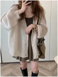 Summer Loose Thin Knitted Cardigan Women Lantern Sleeve Shawl Top