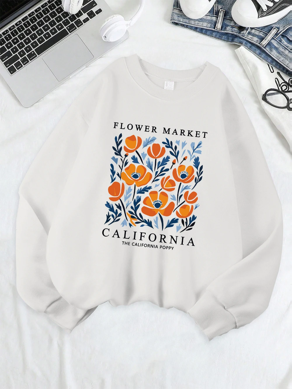 

Толстовки с желтыми цветами и принтами Калифорнии, женские свободные спортивные толстовки с капюшоном, флисовые теплые топы с круглым вырезом, зимняя удобная одежда