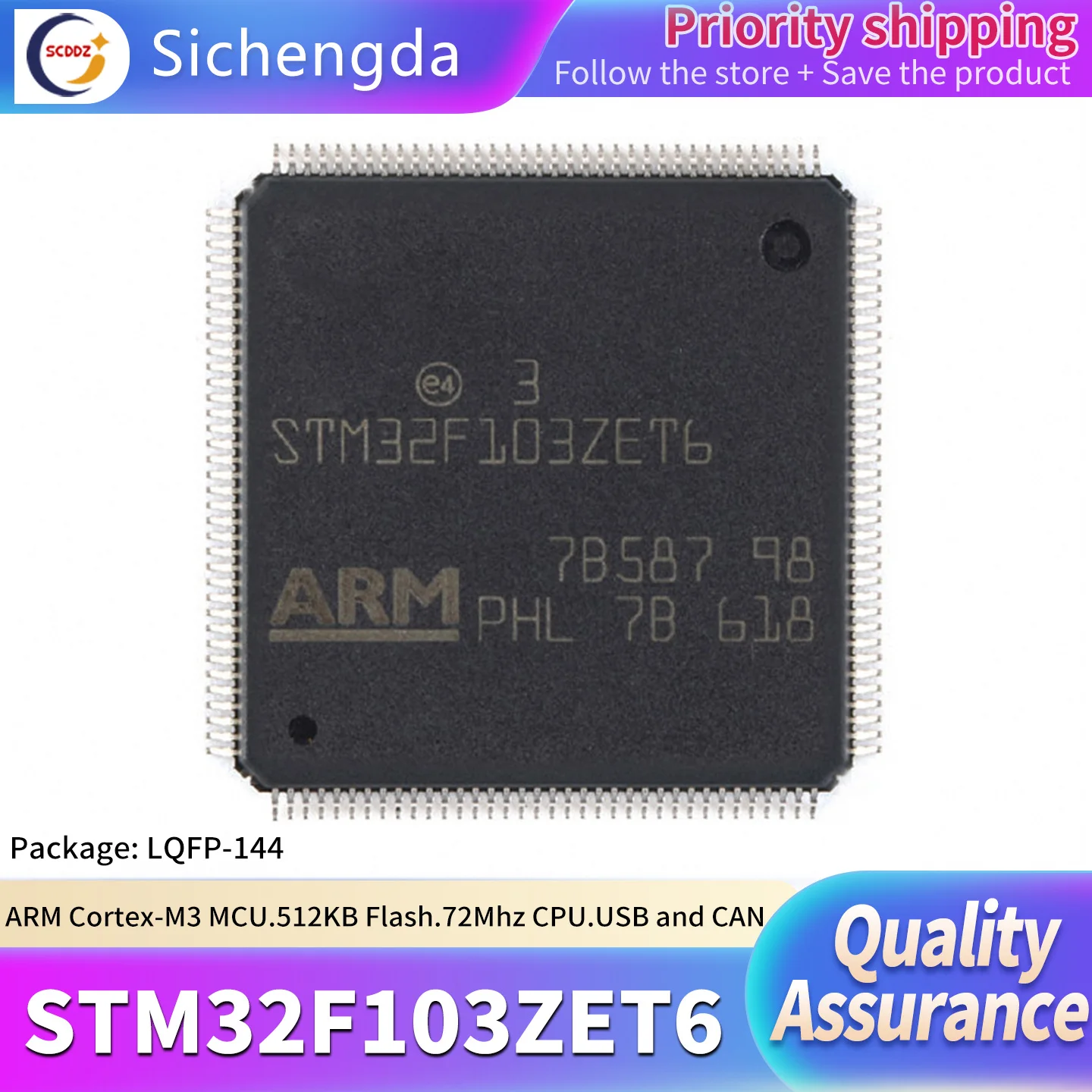 Original Genuine STM32F103ZET6 LQFP-144 ARM Cortex-M3 32-bit Microcontroller MCU