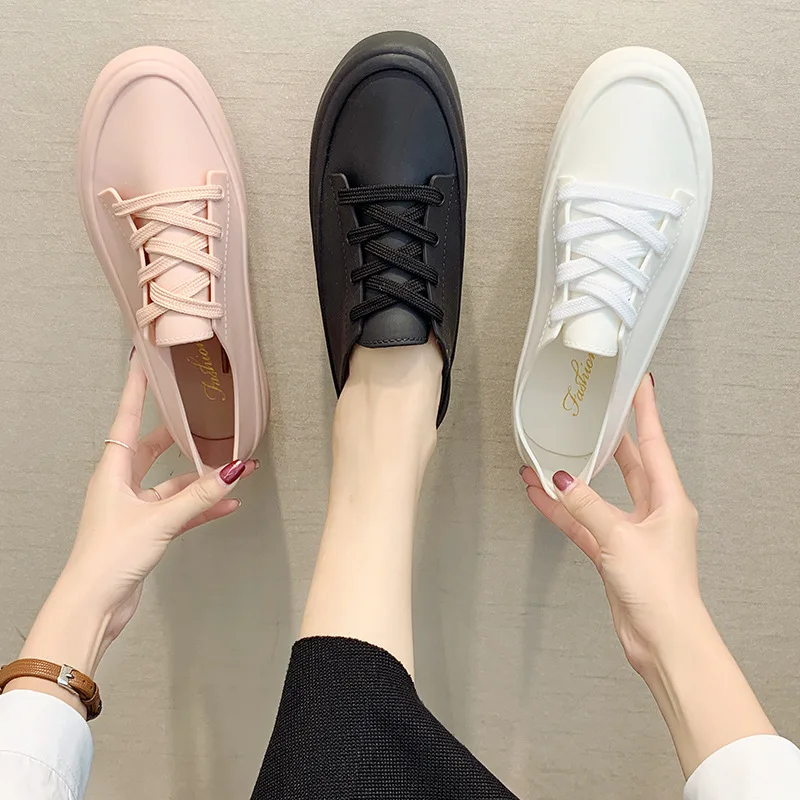 

Rainboots Rain Shoes Women 2023 New Summer Comfortable Women's Casual Flats Shoes Lace Up Water Proof Flat White Sneakers