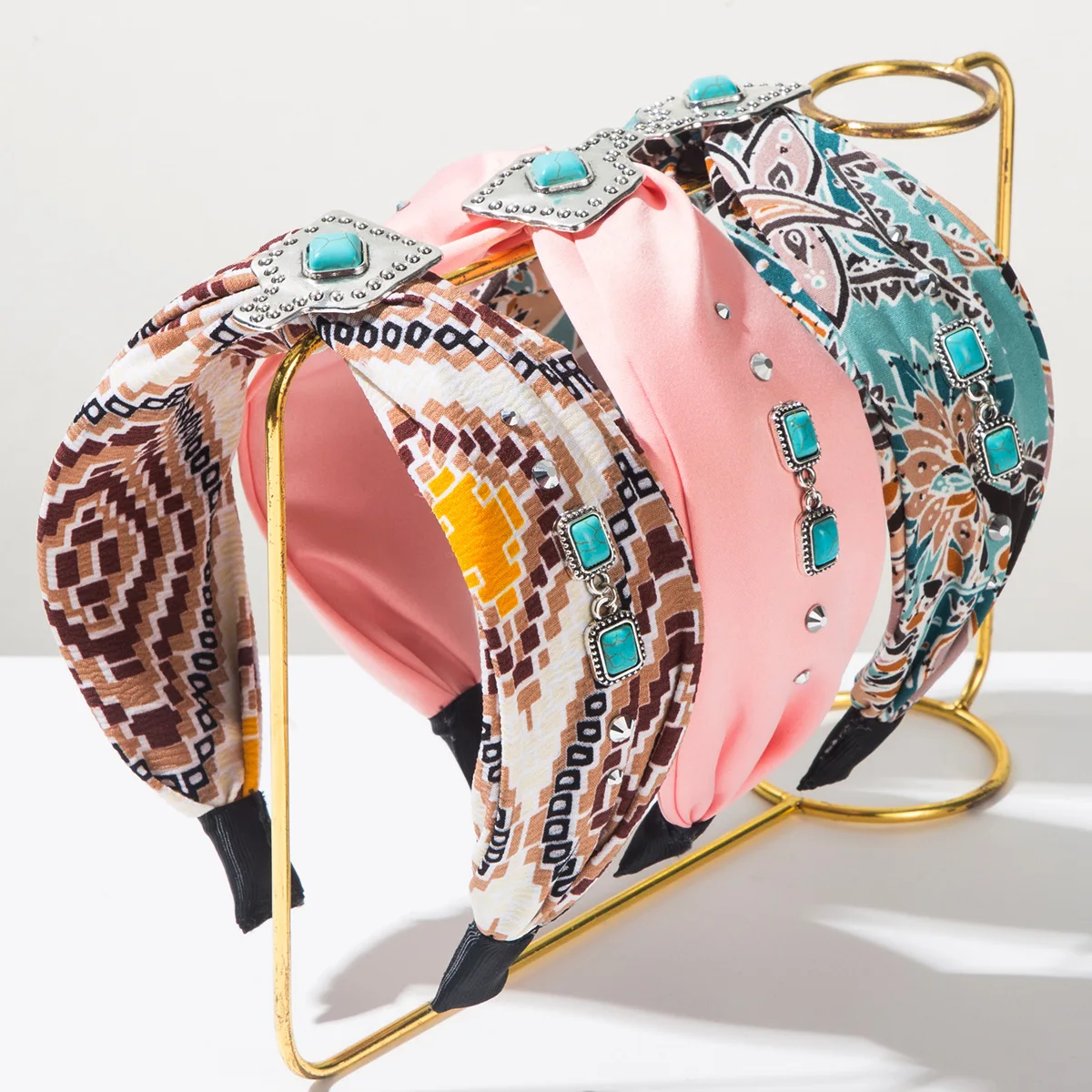 

Fashion New Ethnic Style Turquoise Wide Edge Printed Fabric Geometric Headband Versatile Premium Hair Accessories