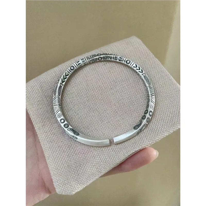 

S999 Ancient Silver Totem Couple Men And Women Open Bracelet