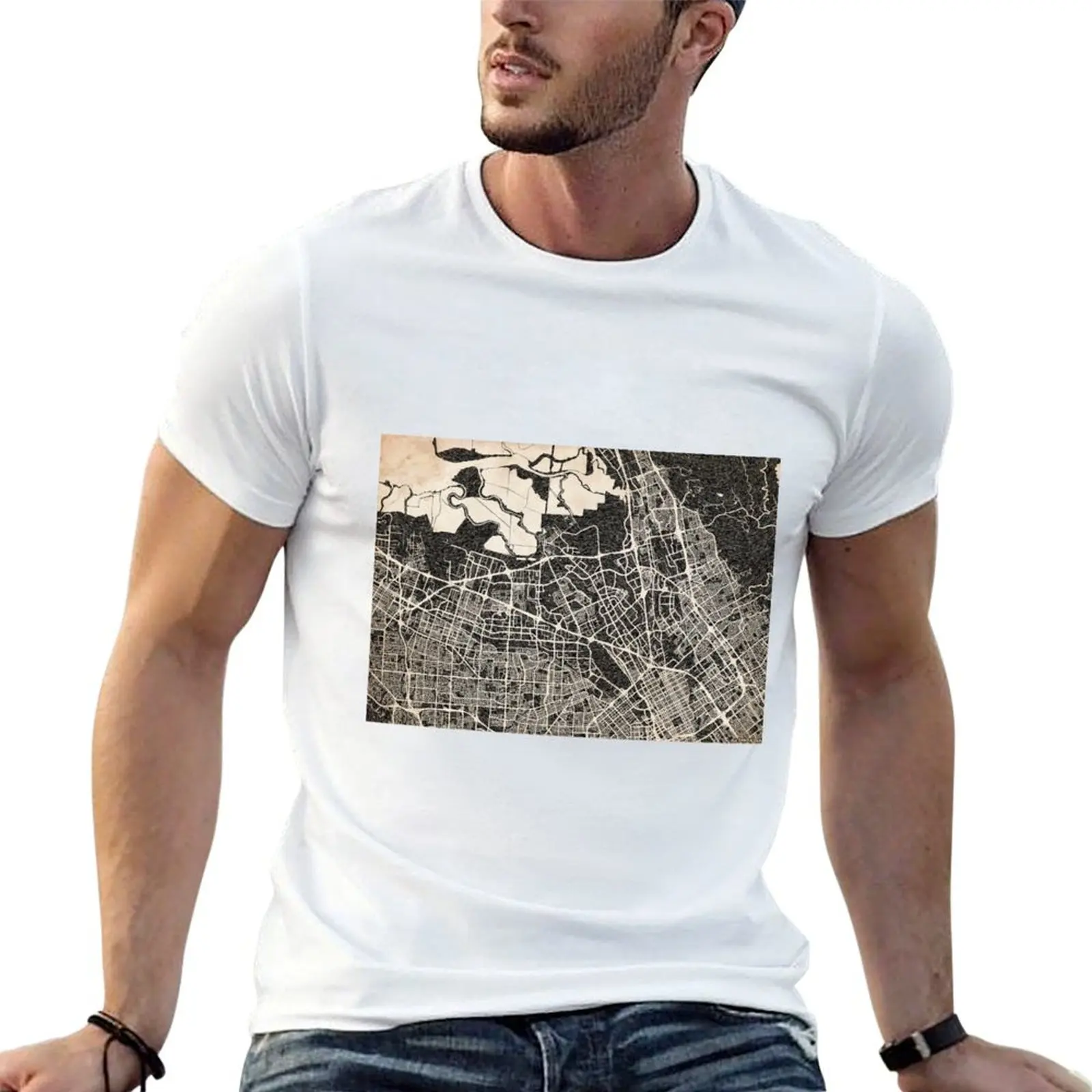 Santa Clara map California Ink lines T-Shirt t shirts for man cotton funny t shirt personalised T-Shirt