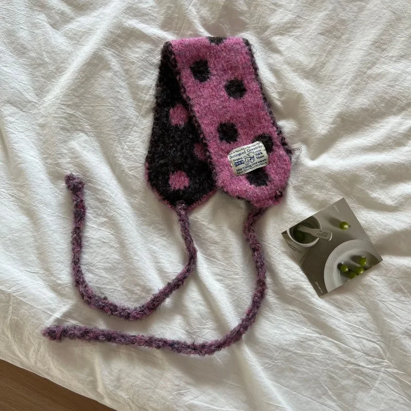 

Корейский милый и милый шарф из овечьей шерсти в горошек и наушники для женщин на осень и зиму Универсальный теплый шарф для защиты ушей