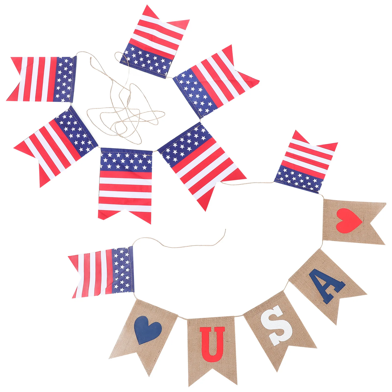 

2Pcs Independence Day Banner Usa 4th of July Burlap Bunting Easy Assembly Party Decoration National Day Celebration Flag