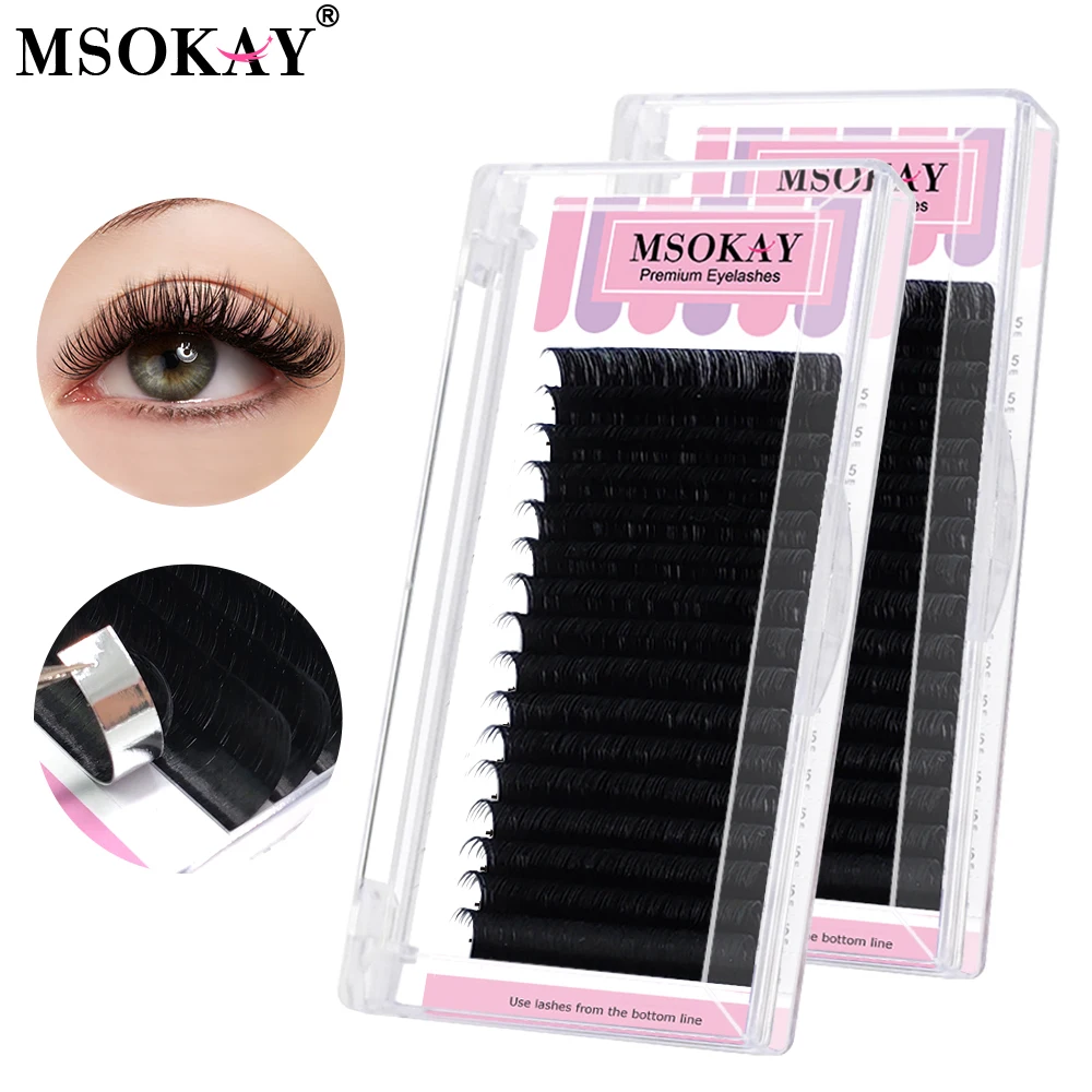 MSOKAY 16Rows Natural False Eyelash Extension C D Curl Soft Russian Volume Faux Mink Fake Individual Eye Lash Supplies