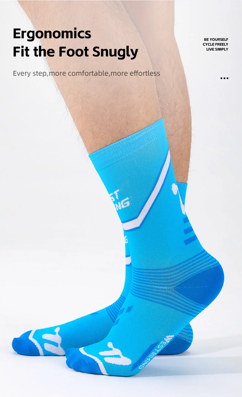 WEST BIKING Fahrradsocken für Männer und Frauen, gestreift, mit Logo, weich, dehnbar, atmungsaktiv, Sportsocken, Lauf- und Fahrradausrüstung, EU 37-44 – Detail 12