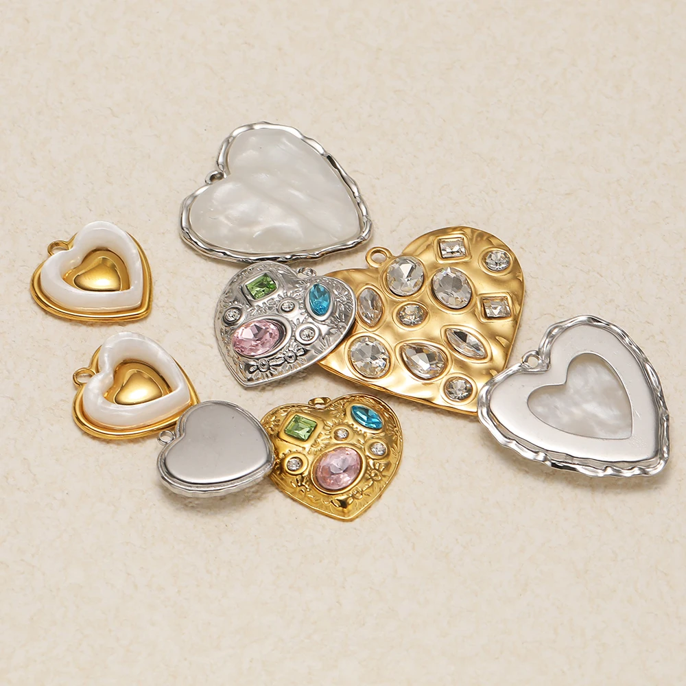 4 Stück Edelstahl-Muschel-Zirkonia-Herzanhänger für Damen, DIY-Halsketten-Zubehör, Anhänger, Armbänder, Schmuckherstellung, Ohrringe – Detail 5