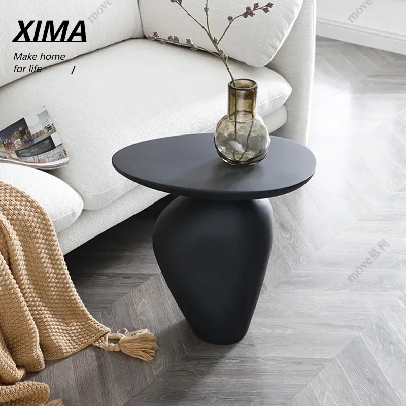 Wabi-sabi Style Black Pebble Art Side Table Designer Creative Sofa Side Guest Bedroom Home Fiberglass Corner Table