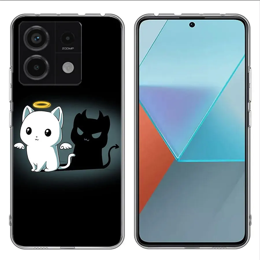 Cat Angel and Cat Demon3 Clear Phone Case For Xiaomi Redmi 12 12C 10 10A 10C 9 9A 9C 9T Note 14 13 12 Pro + Plus 12S TPU Pattern