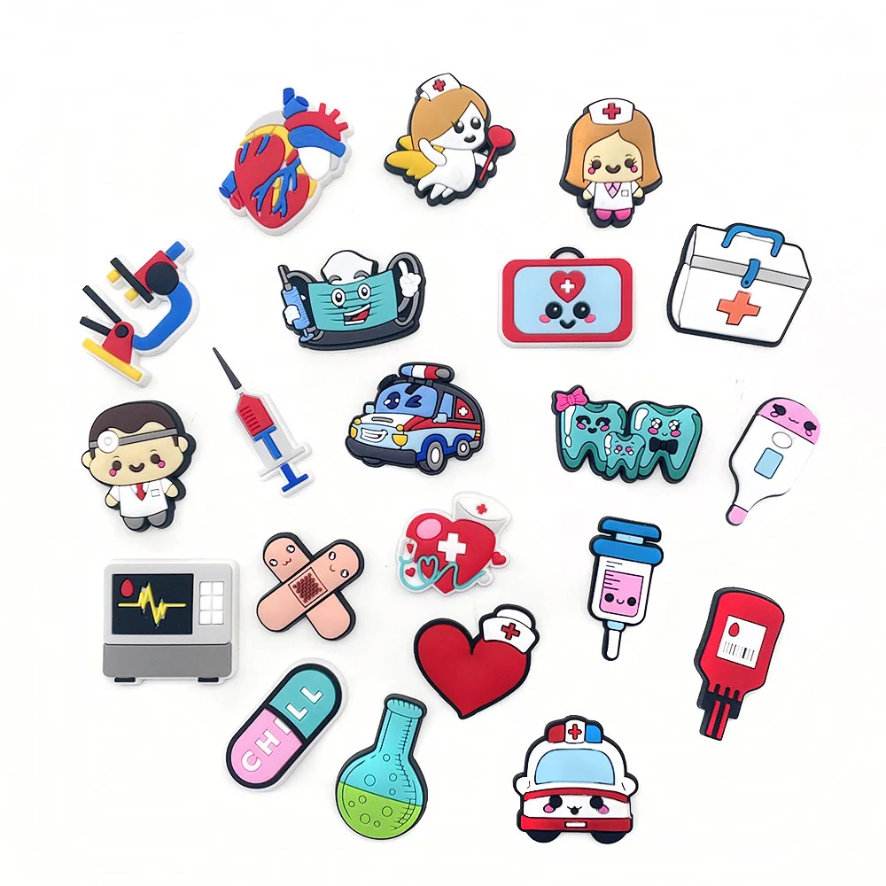 21Pcs Cartoon Healthcare Series Shoe Charms for Clogs Sandals Decoration Slippers Accessories for Children Girls Party Gifts