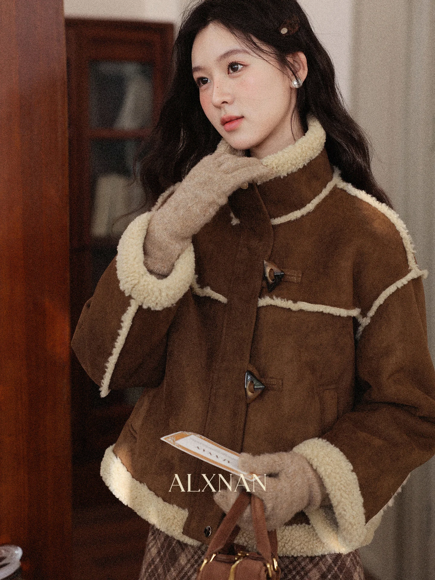 South Deer スエードショートコート レディース ルーズ 長袖 ターンダウンカラー アルパカウール ジャケット 秋冬 アウター トップス