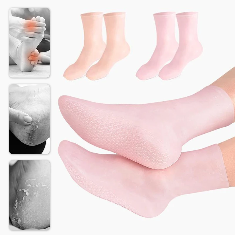 1pair Feet Care Long Gel Socks Moisturizing Silicone Gel Socks Foot Skin Care Hand Protectors Anti Cracking Spa Home Use