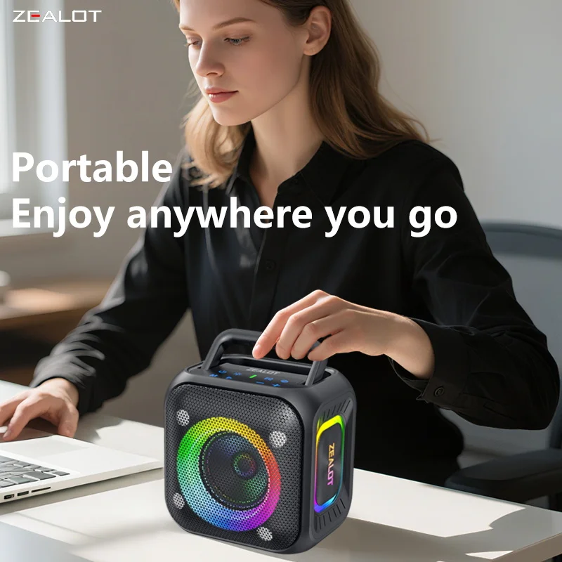 30W ZEALOT-PT01 Wireless Speaker: 3000mAh Battery, 360° Surround Sound, RGB Lights, IPX4 Waterproof – Perfect for Gym Use