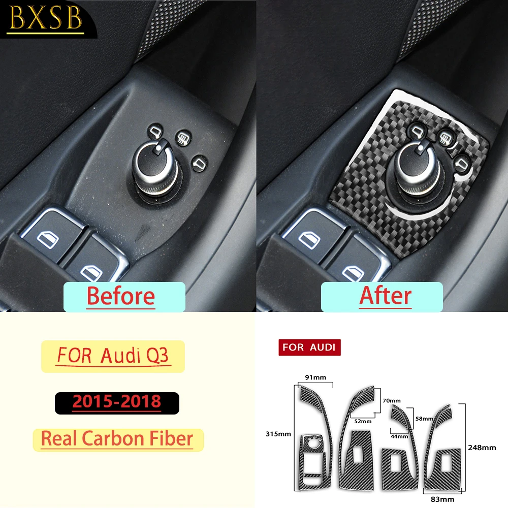 For Audi Q3 2015-2018 Car Door Contro Window Lift Switch Frame Trim Real Carbon Fiber Interior Accessories Decoration Stickers