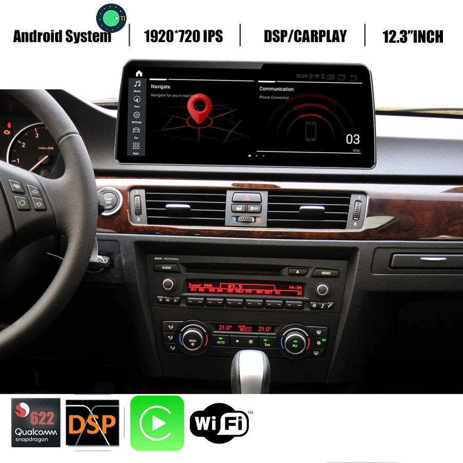 

Автомобильный GPS-навигатор 12,3 дюйма, Android 11, для BMW 3 серии E90 E91 E92 E93 M3 2005-2012 Idriver Stereo 8 + 256G Carplay Wifi Qualcomm662